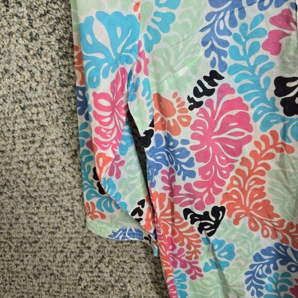 Talbots Top Womens‎ SP Petite Small Pink Blue Semi Sheer V Neck Floral Blouse - Picture 3 of 7